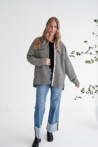 City Grid Textured Button-Front Shacket