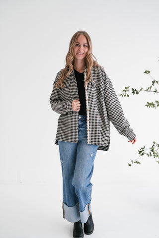 City Grid Textured Button-Front Shacket