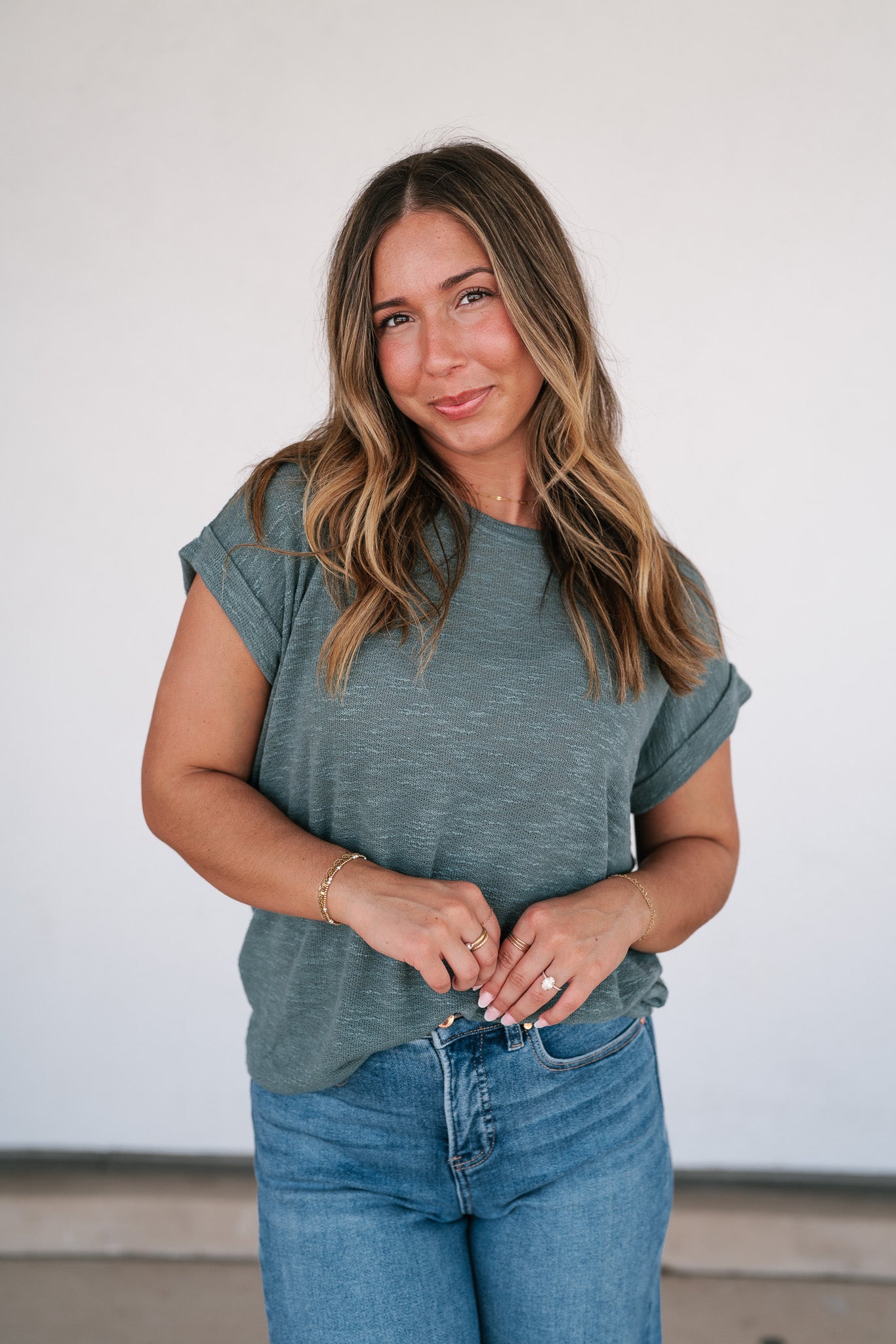 Breeze By Rolled Knit Top - Deep Teal