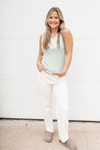 Everyday Lace Trim Tank - Teal