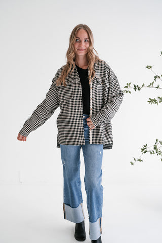 City Grid Textured Button-Front Shacket