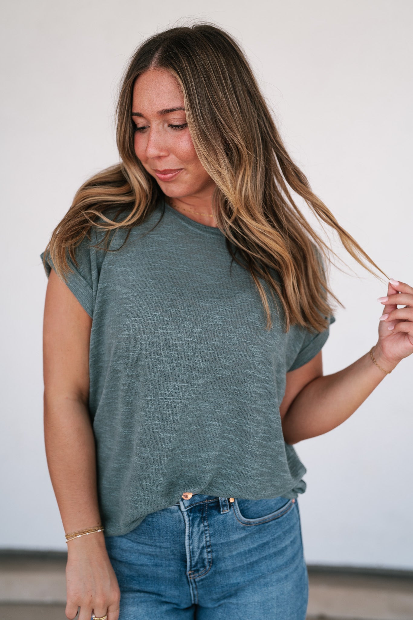 Breeze By Rolled Knit Top - Deep Teal