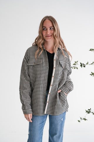 City Grid Textured Button-Front Shacket