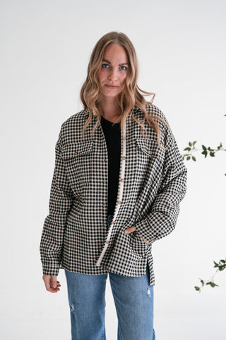City Grid Textured Button-Front Shacket