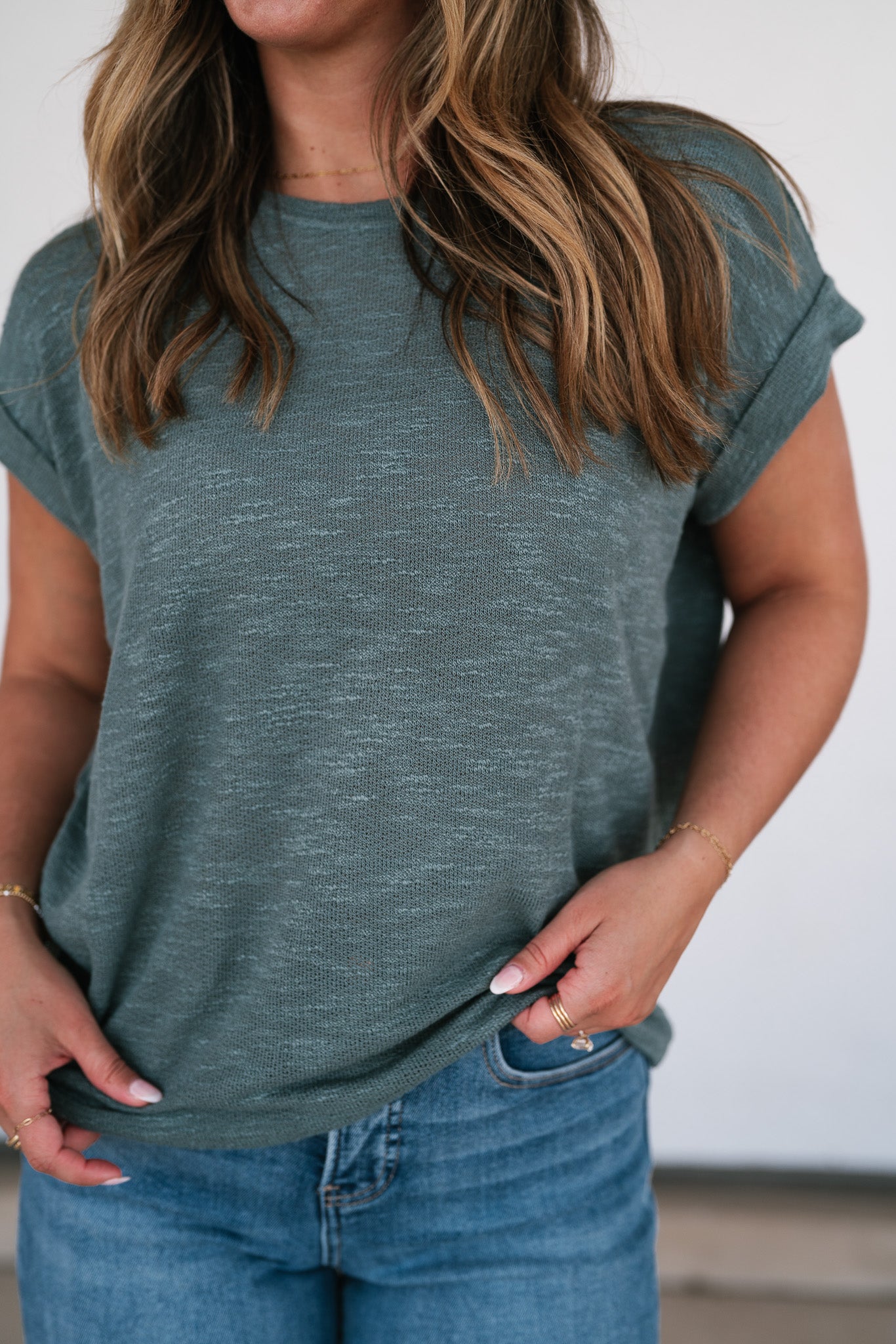 Breeze By Rolled Knit Top - Deep Teal