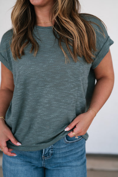 Breeze By Rolled Knit Top - Deep Teal