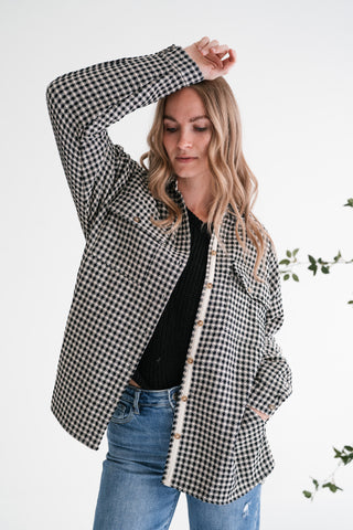 City Grid Textured Button-Front Shacket