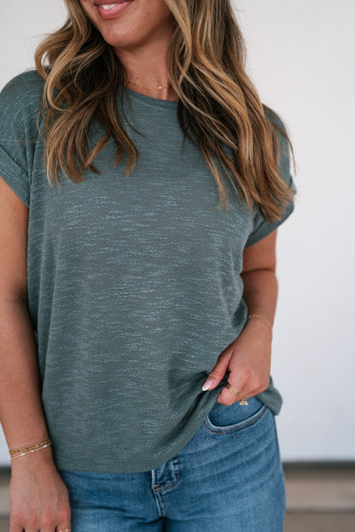 Breeze By Rolled Knit Top - Deep Teal
