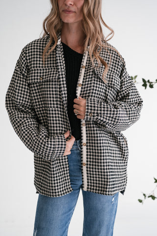 City Grid Textured Button-Front Shacket