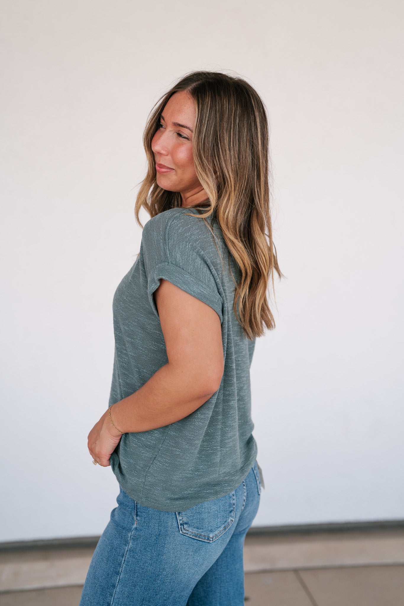 Breeze By Rolled Knit Top - Deep Teal