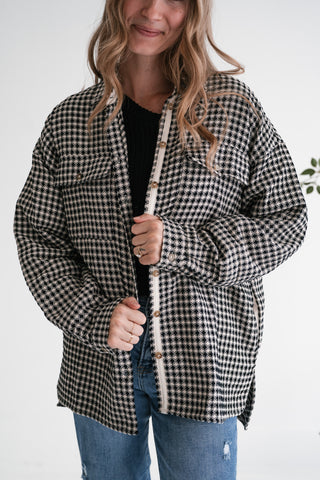 City Grid Textured Button-Front Shacket