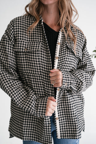 City Grid Textured Button-Front Shacket