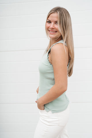 Everyday Lace Trim Tank - Teal