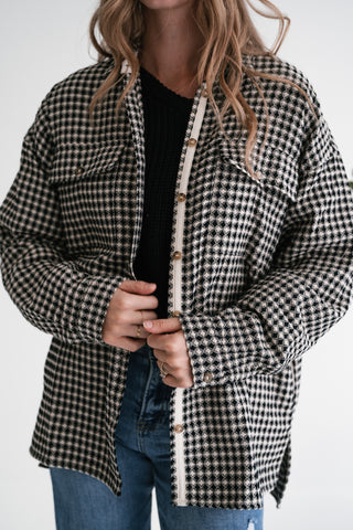 City Grid Textured Button-Front Shacket