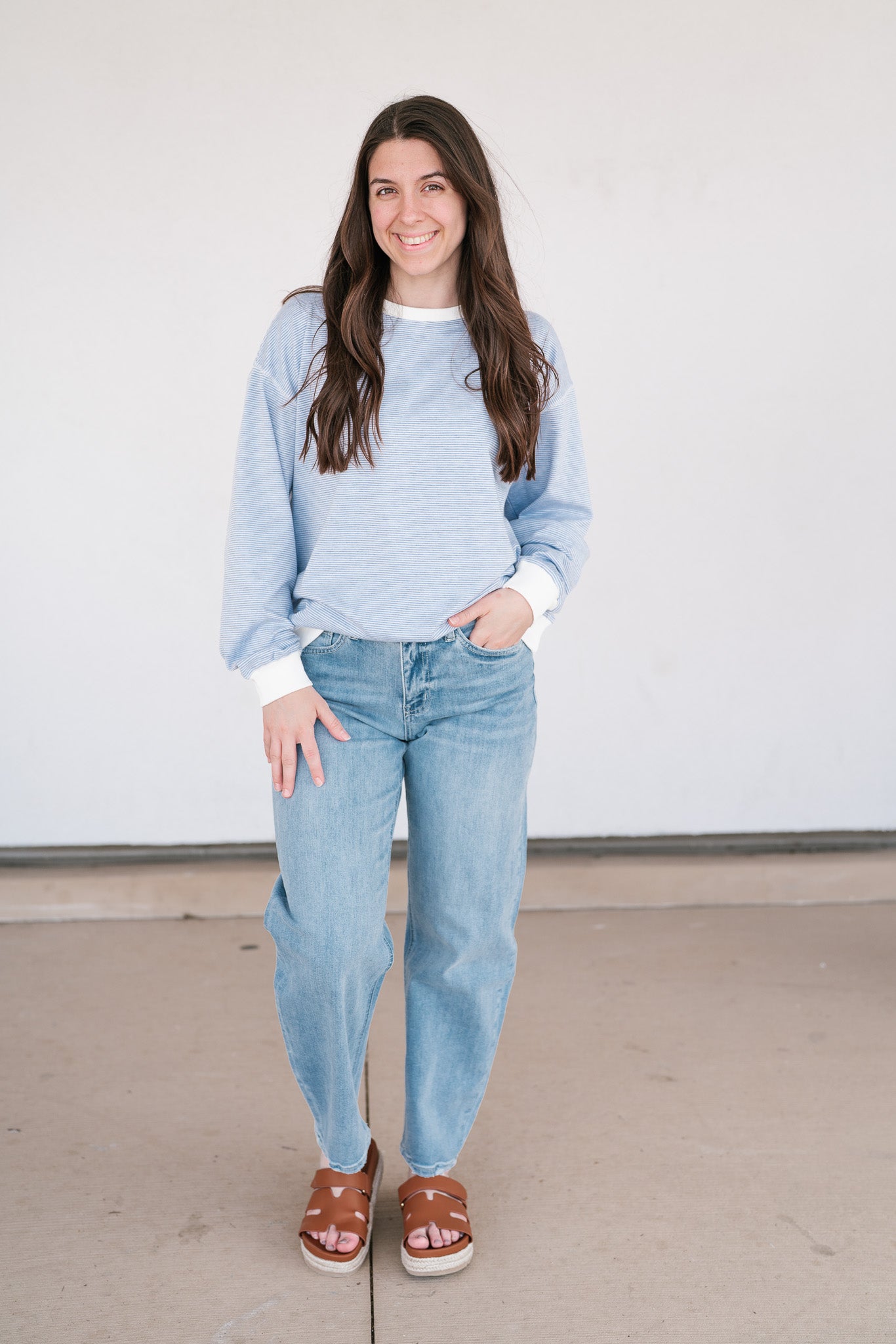 Dalia Pinstriped Oversized Crewneck
