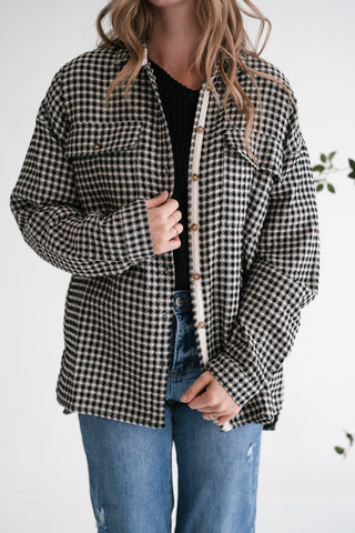 City Grid Textured Button-Front Shacket