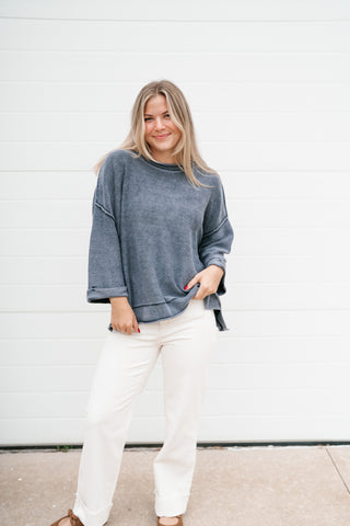 Fresh Air Dolman Sleeve Sweater - Navy