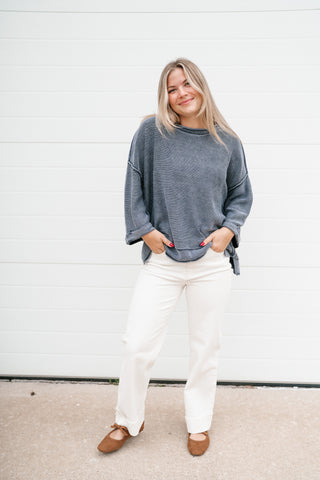 Fresh Air Dolman Sleeve Sweater - Navy