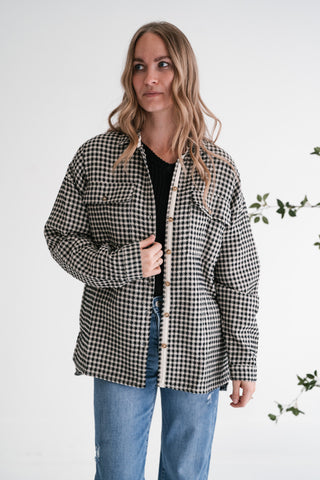 City Grid Textured Button-Front Shacket
