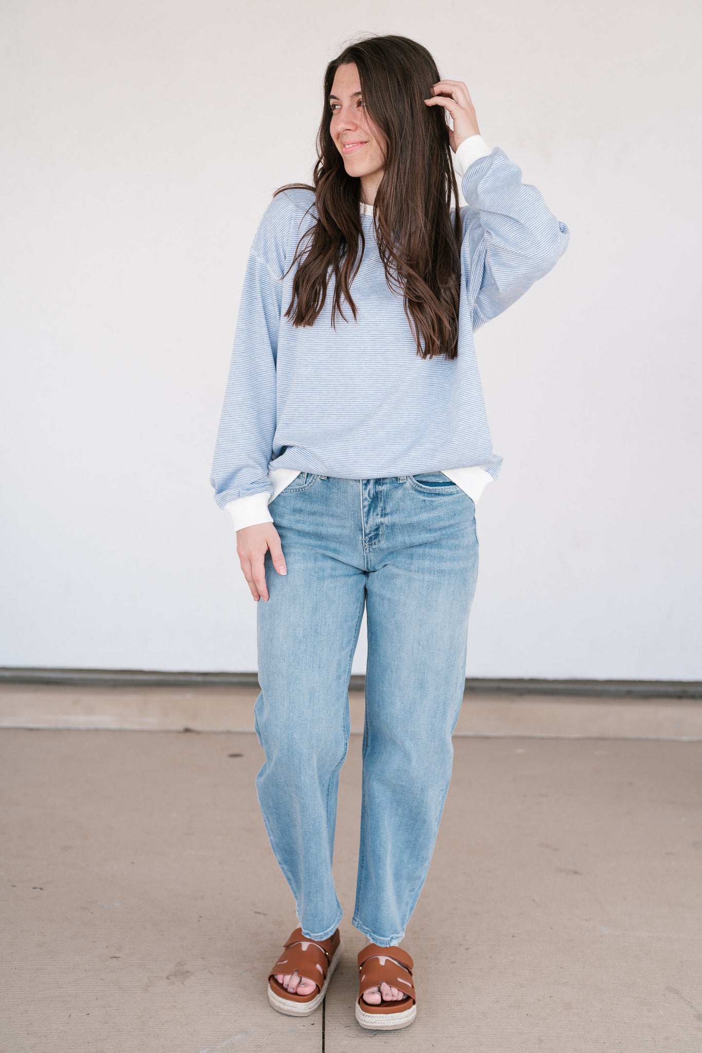 Dalia Pinstriped Oversized Crewneck
