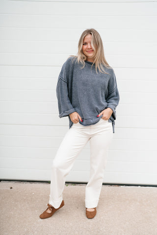 Fresh Air Dolman Sleeve Sweater - Navy