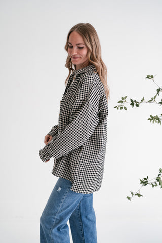 City Grid Textured Button-Front Shacket