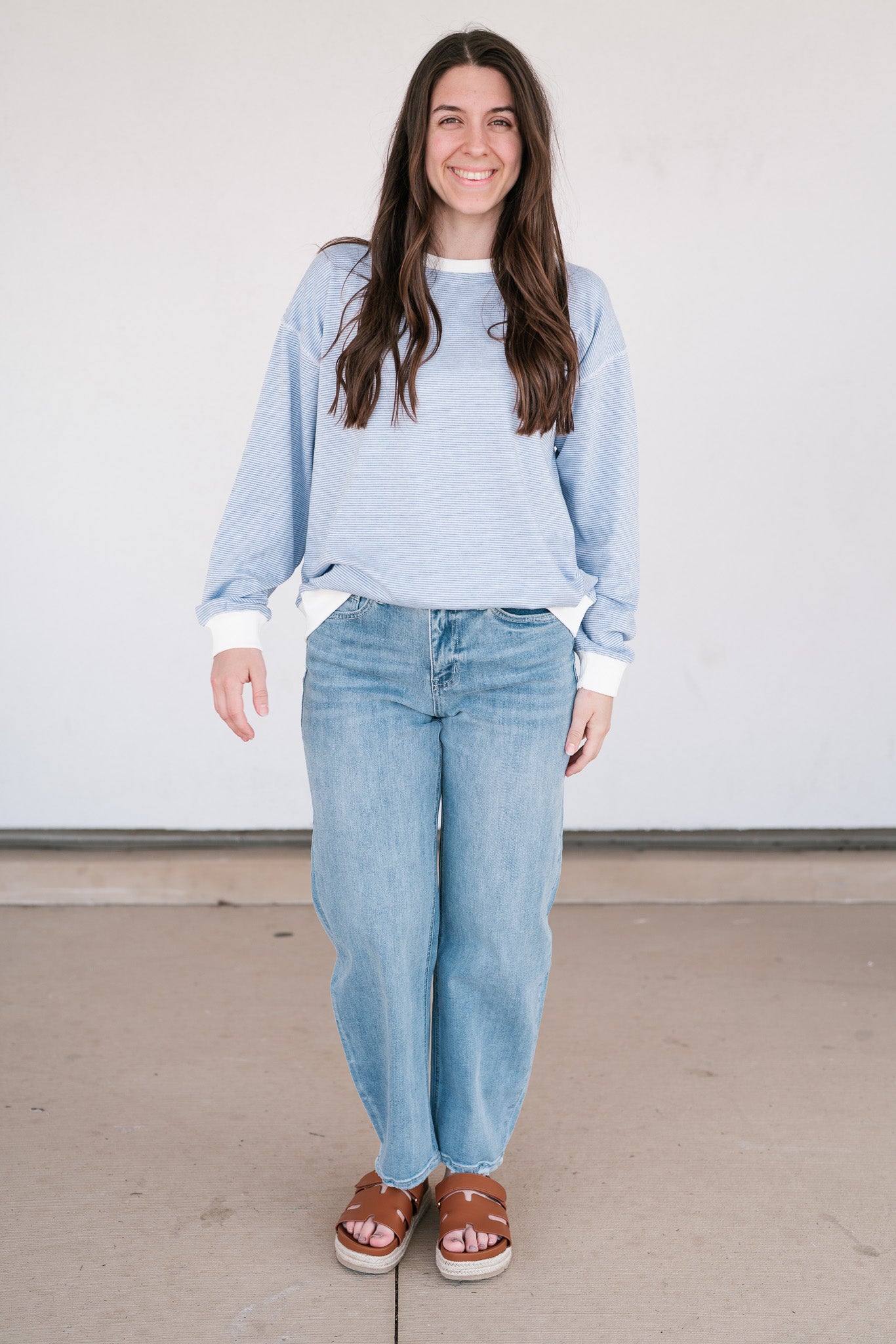 Dalia Pinstriped Oversized Crewneck