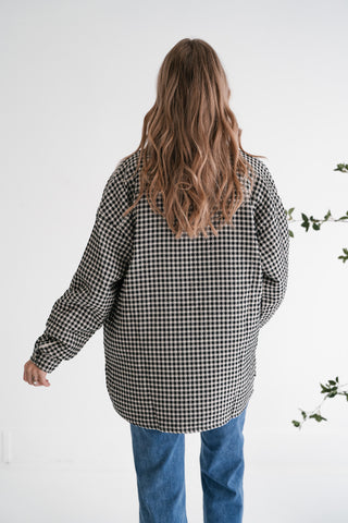 City Grid Textured Button-Front Shacket