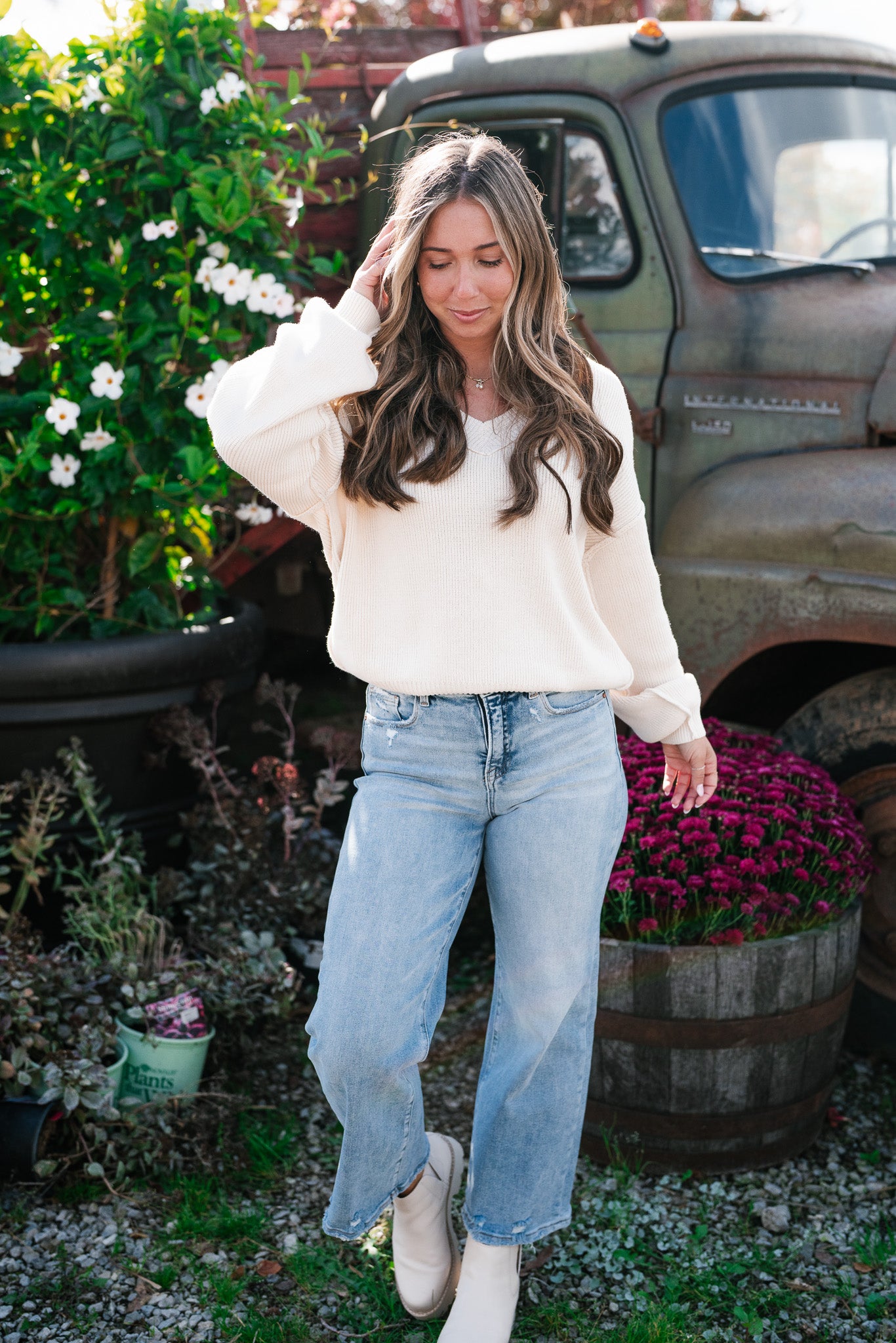 New In Neutral V-Neck Knit Sweater