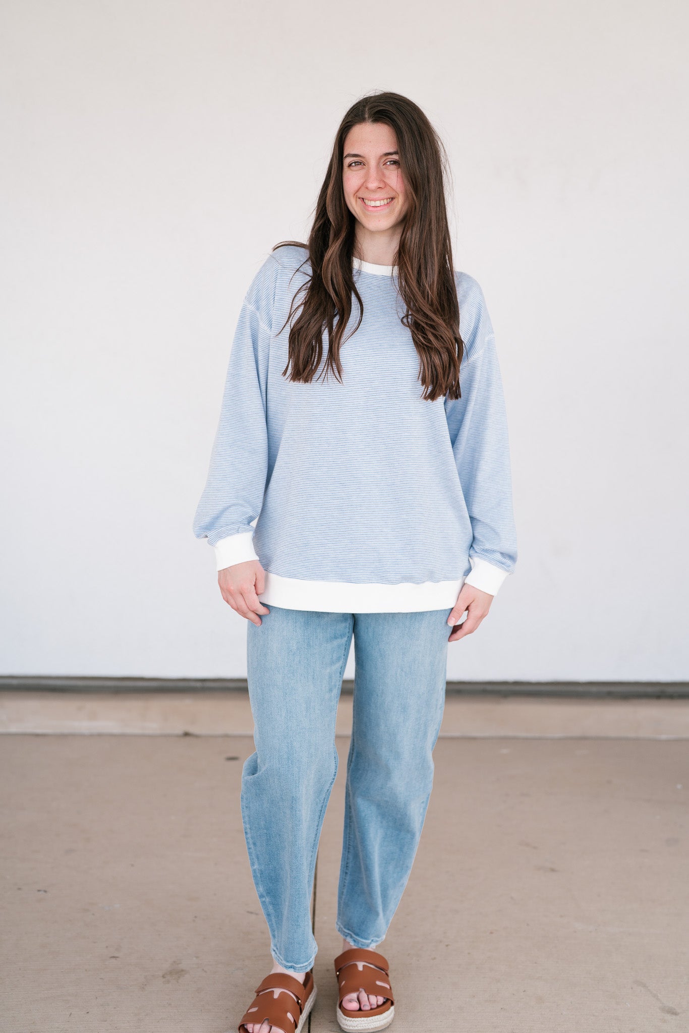 Dalia Pinstriped Oversized Crewneck