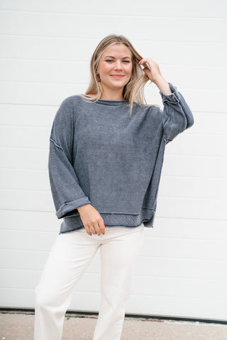 Fresh Air Dolman Sleeve Sweater - Navy