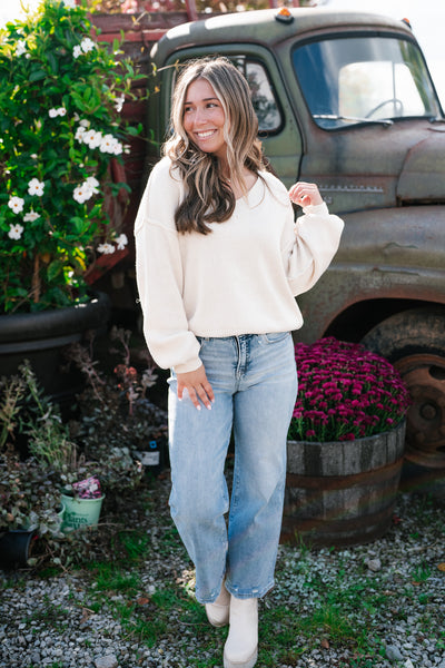 New In Neutral V-Neck Knit Sweater