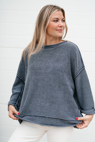 Fresh Air Dolman Sleeve Sweater - Navy