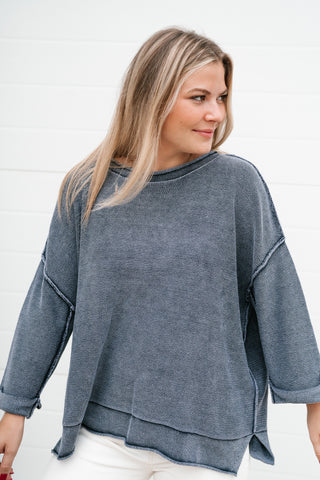 Fresh Air Dolman Sleeve Sweater - Navy