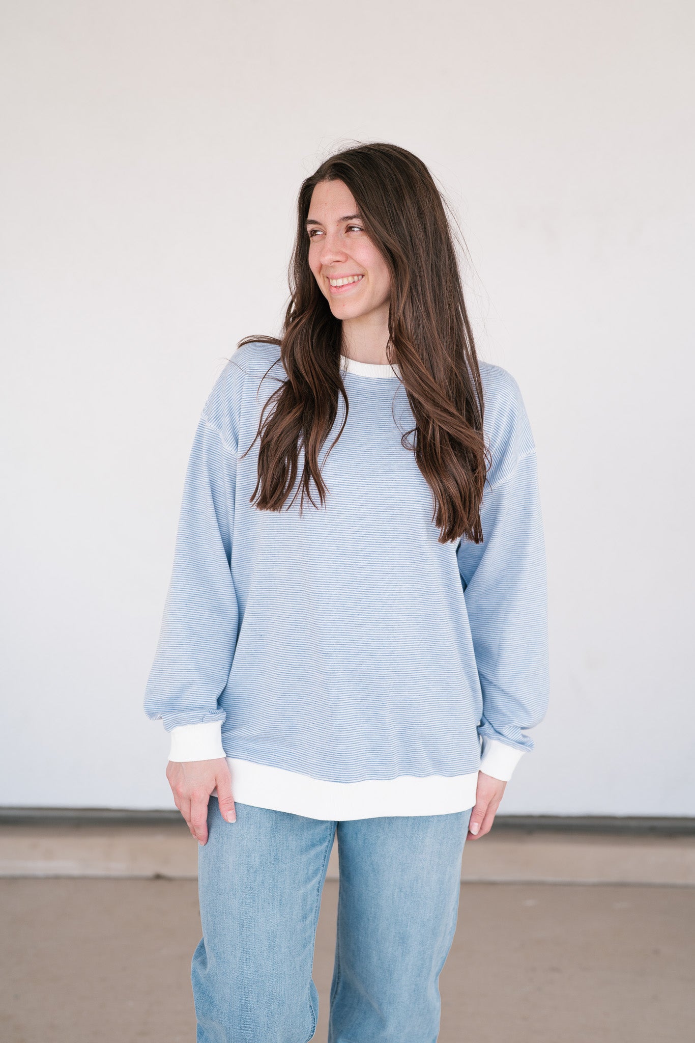 Dalia Pinstriped Oversized Crewneck