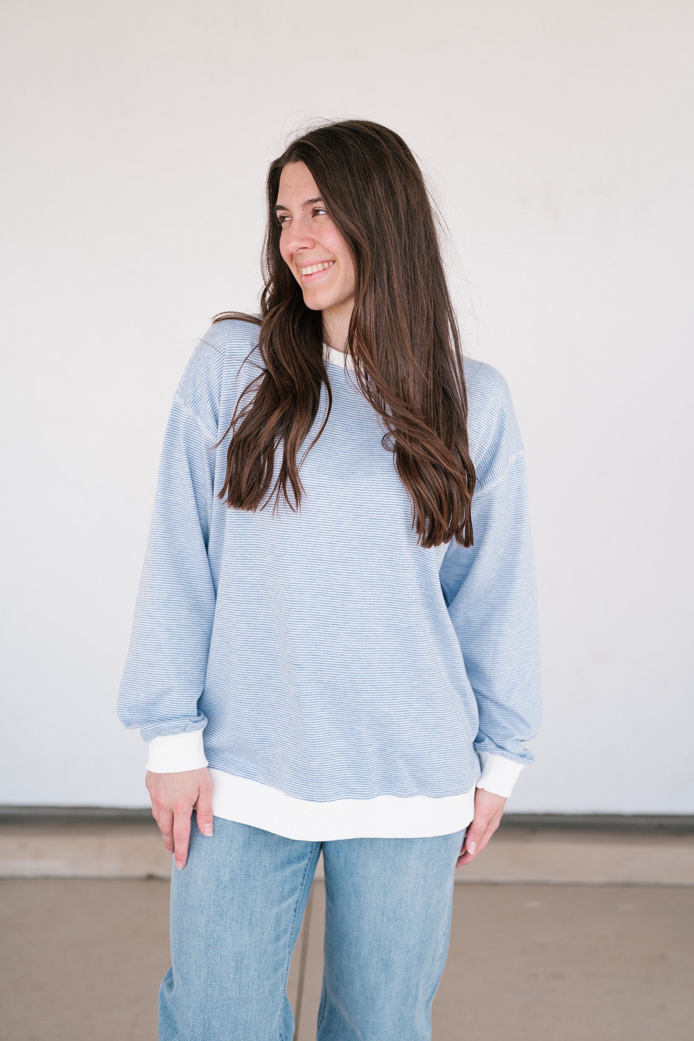 Dalia Pinstriped Oversized Crewneck