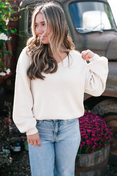 New In Neutral V-Neck Knit Sweater