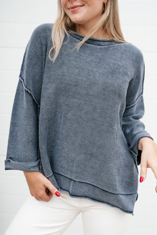 Fresh Air Dolman Sleeve Sweater - Navy