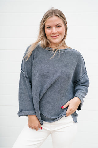 Fresh Air Dolman Sleeve Sweater - Navy