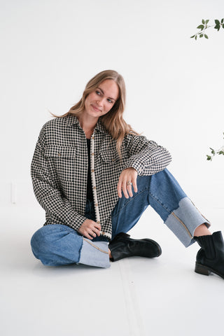 City Grid Textured Button-Front Shacket