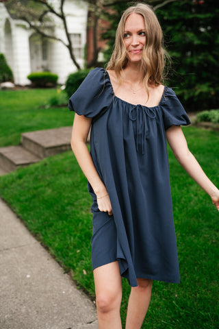 navy blue babydoll dress Always Right Puff Sleeve Mini Dress Navy / Large