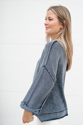 Fresh Air Dolman Sleeve Sweater - Navy