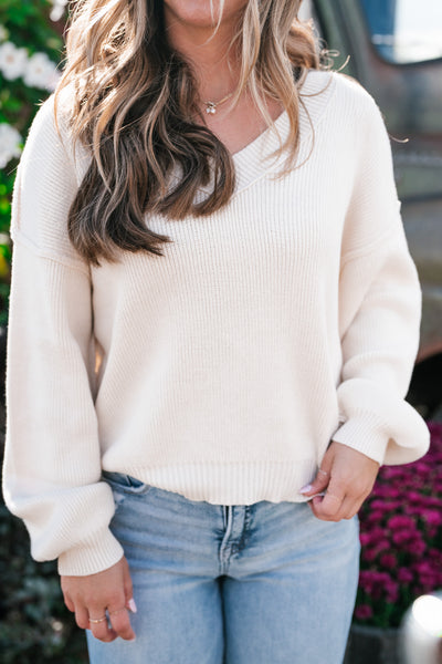 New In Neutral V-Neck Knit Sweater