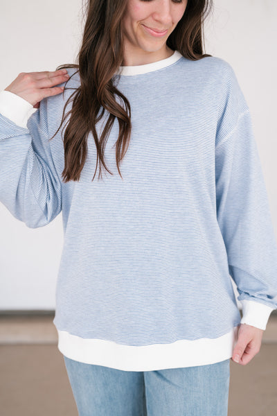 Dalia Pinstriped Oversized Crewneck