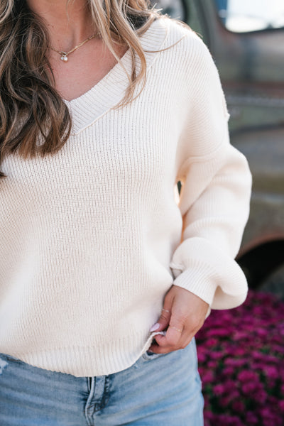 New In Neutral V-Neck Knit Sweater