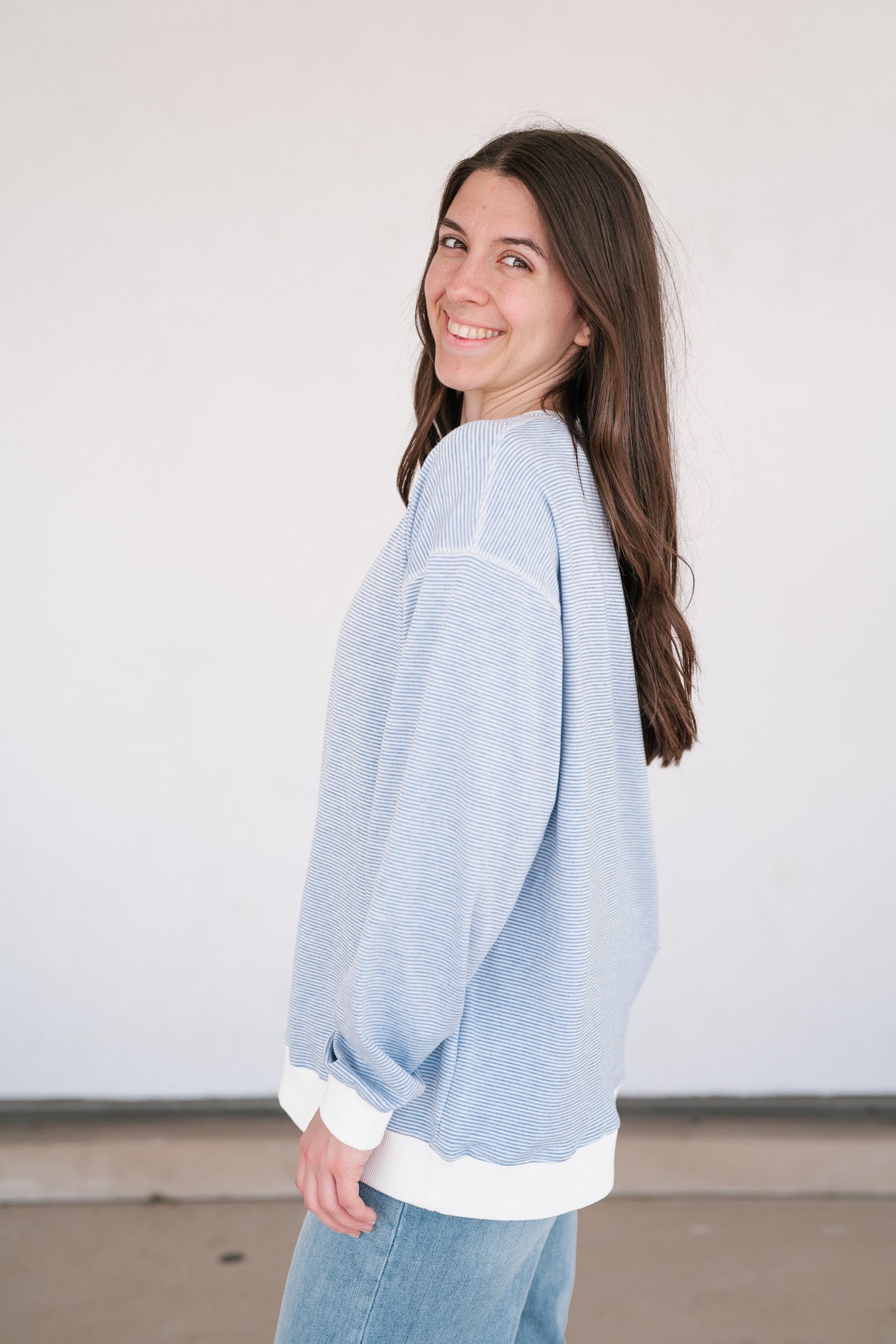 Dalia Pinstriped Oversized Crewneck