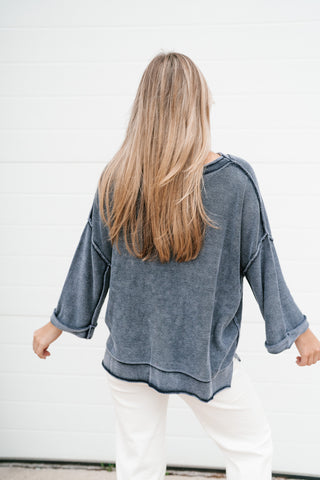Fresh Air Dolman Sleeve Sweater - Navy