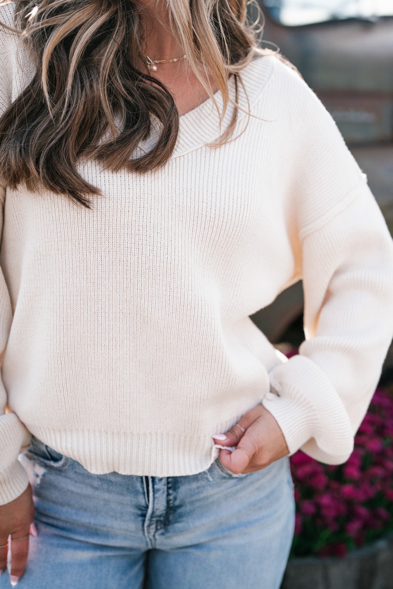 New In Neutral V-Neck Knit Sweater