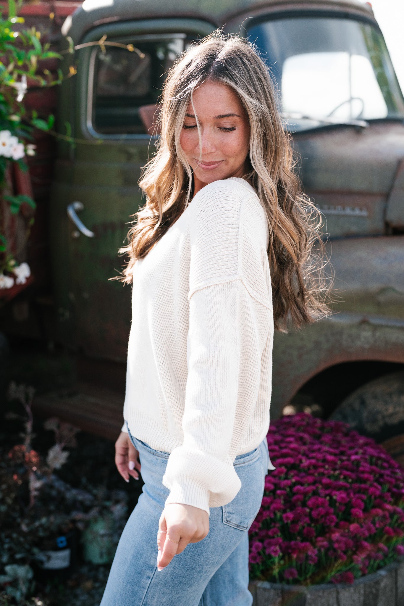 New In Neutral V-Neck Knit Sweater