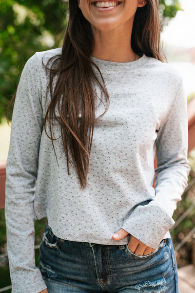 Morning Glory Dainty Floral Top- Heather Grey